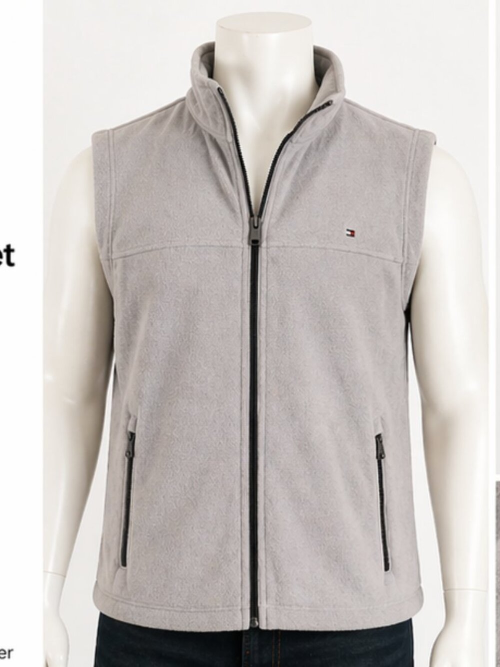 Tommy Hilfiger Men’s Fleece Vest XL Gray Full Zip Sleeveless Jacket